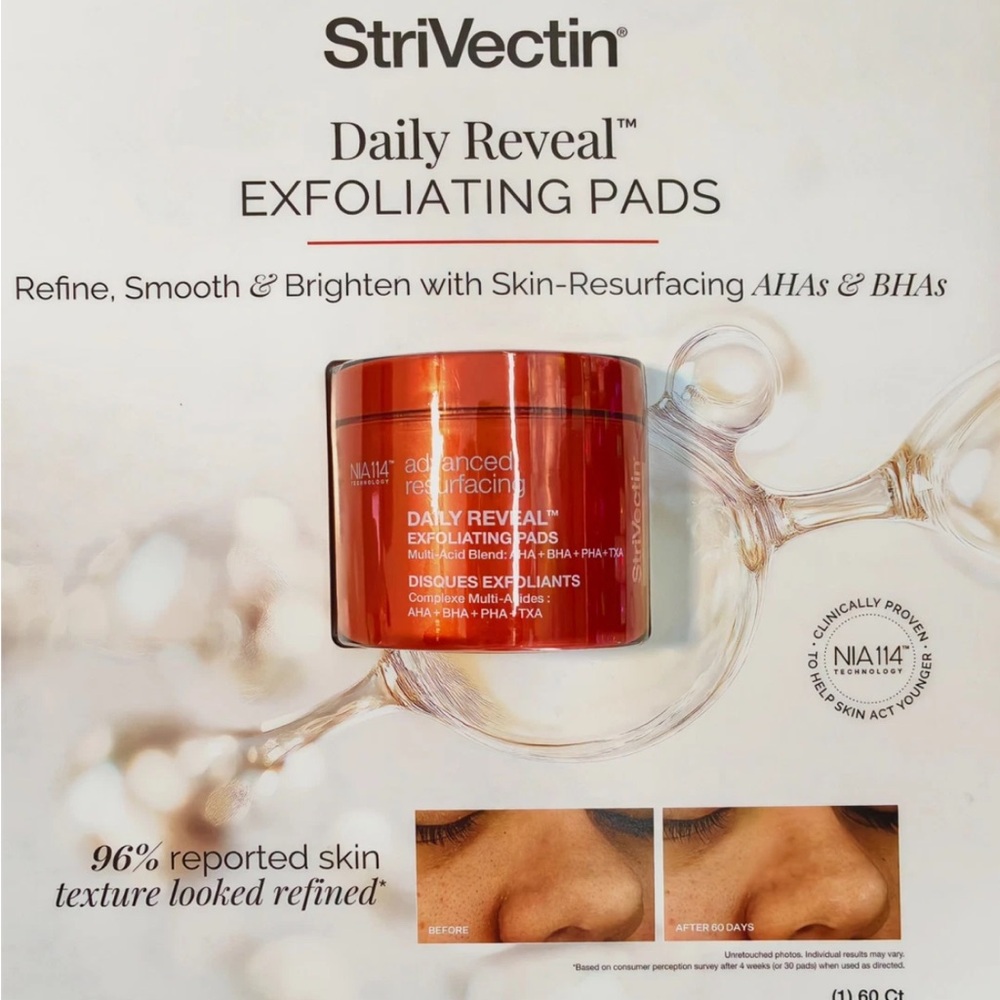 StriVectin Daily Reveal Exfoliating Pads 60 Ct AHAs BHAs PHAs TXA Clarify Pores